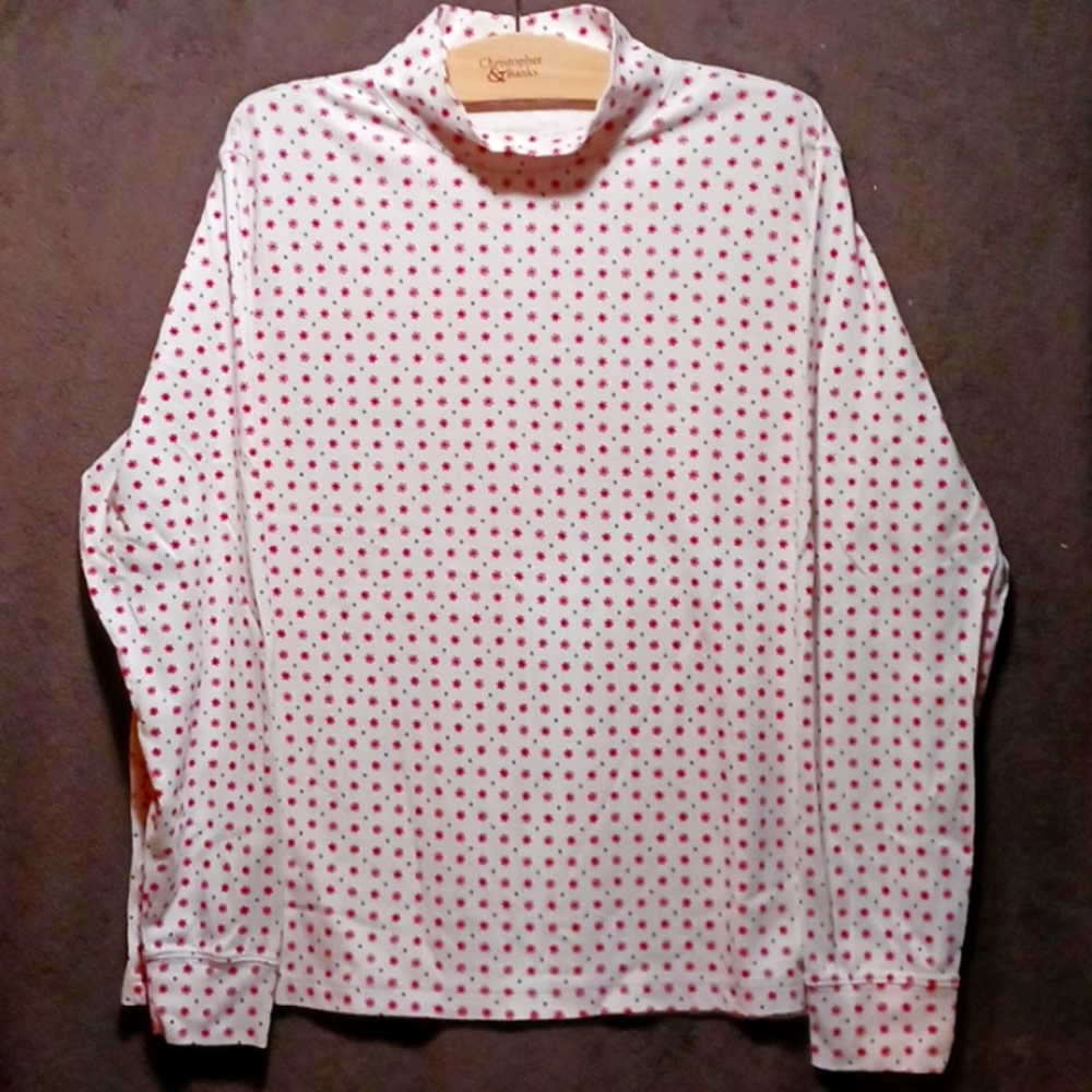 Lands' End, XL 18, White Turtleneck Top with Red Snowflake Pattern